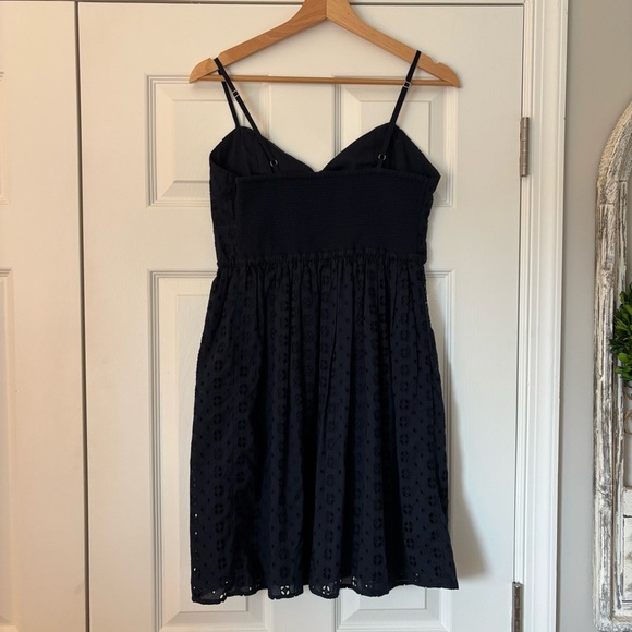 J. Crew Factory Navy Eyelet Tie Shoulder Cami Mini Dress S Preppy Summer Grad - Picture 8 of 10